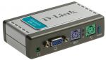 Переключ. D-Link KVM-121 KVM Switch 2 ports (клавиатураPS/2+мышьPS/2+VGA15pin+Audio; кабели несъемны