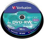 Диск для записи DVD-RW 4x 4.7Gb CakeBox (10шт) Verbatim