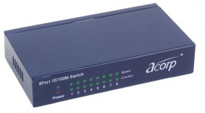 Коммутатор Acorp HU8D; 8-port Hub 10/100Mbps Fast Ethernet metal ― Компьютерная фирма Меридиан